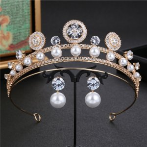 Pearl Wedding Dress With A Crown and Rhinestones